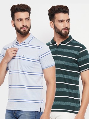 UNIBERRY Striped Men Polo Neck Blue T-Shirt