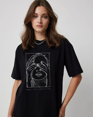 ADDYLIFESTYLE Graphic Print Women Round Neck Black T-Shirt