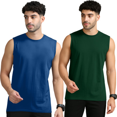 Jangoboy Solid Men Round Neck Dark Blue, Dark Green T-Shirt
