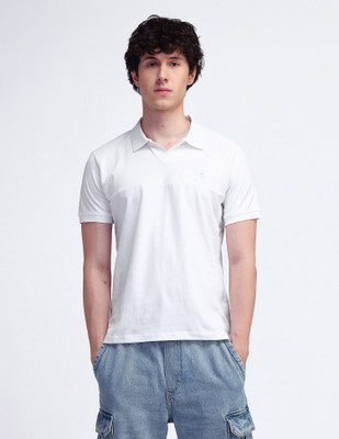 FLYING MACHINE Solid Men Polo Neck White T-Shirt
