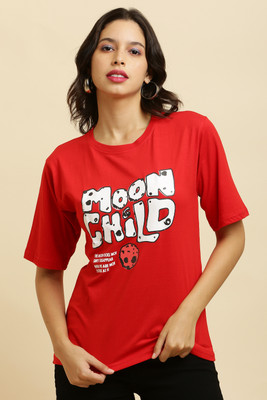 MODERNSSHOP Printed, Typography Women Round Neck Red T-Shirt