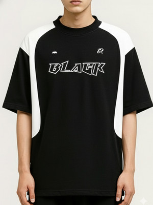 Jump Cuts Colorblock Men Round Neck Black, White T-Shirt