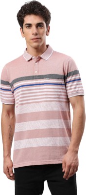 Klub Fox Striped Men Polo Neck Pink T-Shirt