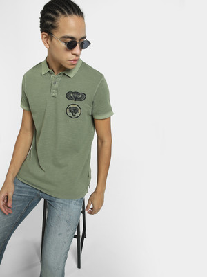 JACK & JONES Embroidered Men Polo Neck Light Green T-Shirt