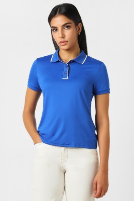 VAN HEUSEN Solid Women Polo Neck Blue T-Shirt