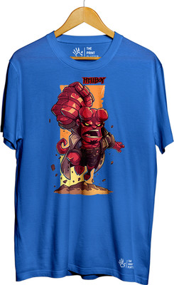 THE PRINT PLATTER Printed Men Round Neck Light Blue T-Shirt