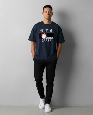 Clever Fox Graphic Print Men Round Neck Navy Blue T-Shirt