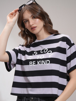 Tokyo Talkies Striped Women Round Neck Multicolor T-Shirt