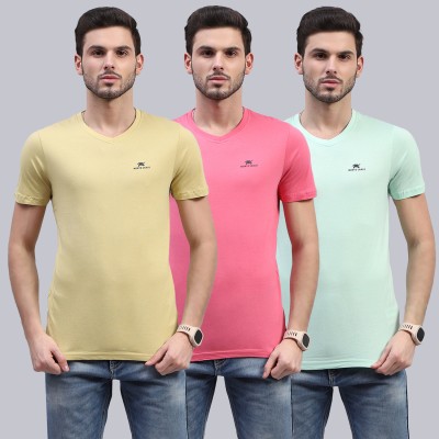 MONTE CARLO Solid Men V Neck Multicolor T-Shirt