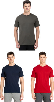JOCKEY Solid Men Round Neck Dark Green, Dark Blue, Red T-Shirt