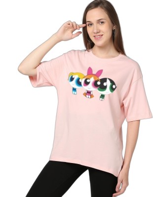 hesha Cartoon Women Round Neck Beige T-Shirt