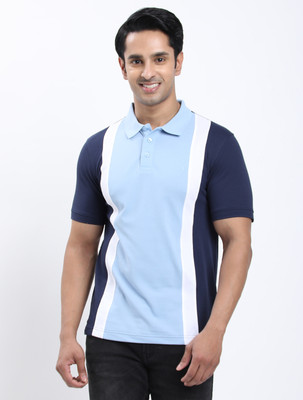 INDIAN TERRAIN Colorblock Men Polo Neck Blue T-Shirt