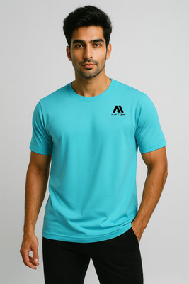 ANTUM Solid Men Round Neck Light Blue T-Shirt