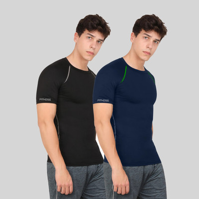 HouseOfCommon Solid Men Round Neck Black, Dark Blue T-Shirt