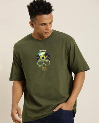 LAVISHOAK Printed Men Round Neck Green T-Shirt