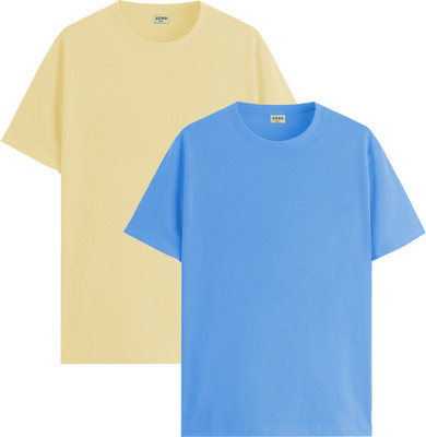 ADRO Solid Men Round Neck Yellow, Blue T-Shirt