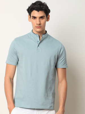 RARE RABBIT Solid Men Polo Neck Grey T-Shirt