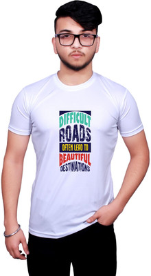 KRYONIX Printed, Typography Men Round Neck White T-Shirt