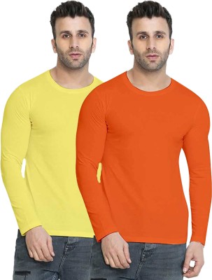 INKKR Solid Men Round Neck Orange, Yellow T-Shirt