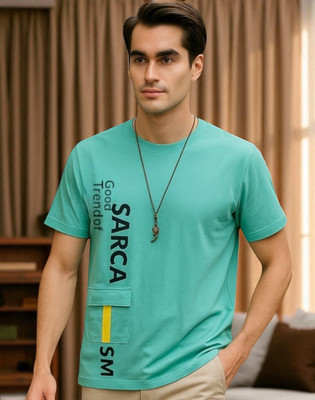 Autna Printed Men Round Neck Green T-Shirt