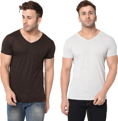 Moordale Fab Solid Men V Neck Black, White T-Shirt