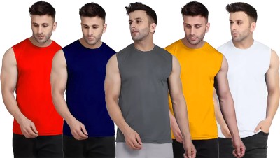 Renowned Solid Men Round Neck Red, Dark Blue, Grey, Yellow, White T-Shirt