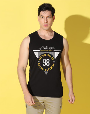 WOOSTRO Printed Men Round Neck Black T-Shirt