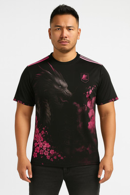 Sportiva Printed Men Polo Neck Black T-Shirt