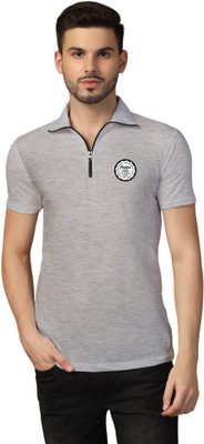 Lawful Casual Printed Men Polo Neck Silver T-Shirt