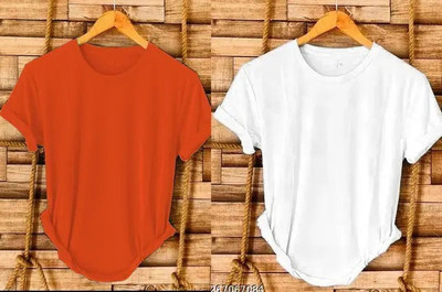 Aditi Fashion Solid Men Round Neck Reversible Orange, White T-Shirt