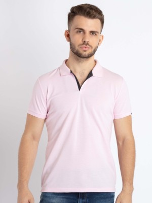 Status Quo Solid Men Polo Neck Pink T-Shirt