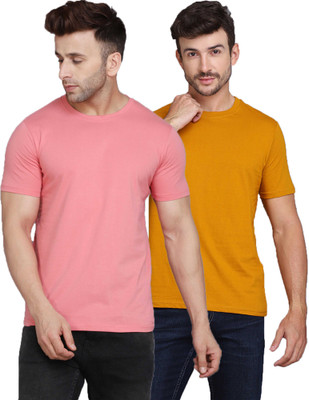 SLOWLORIS Solid Men Round Neck Pink, Yellow T-Shirt