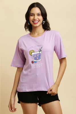 MODERNSSHOP Printed Women Round Neck Purple T-Shirt