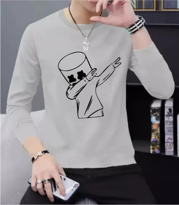 Tees Collection Printed Men Round Neck Grey T-Shirt
