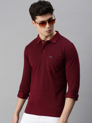 Zedd Solid Men Polo Neck Maroon T-Shirt