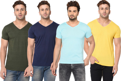 JB Jangoboy Solid Men V Neck Multicolor T-Shirt
