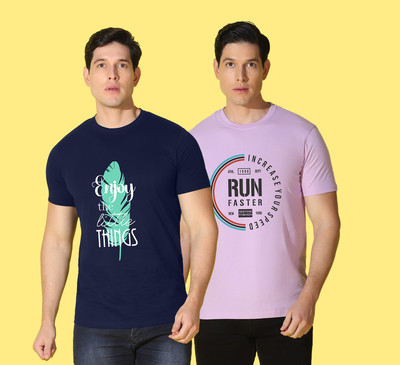 WOOSTRO Printed Men Round Neck Blue, Purple T-Shirt