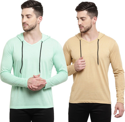 Adorbs Trend Solid Men Hooded Neck Beige, Light Green T-Shirt