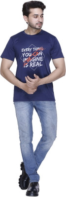 A and Y Printed Men Round Neck Blue T-Shirt