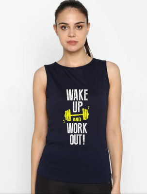 SPOWEARY Printed Women Round Neck Navy Blue T-Shirt