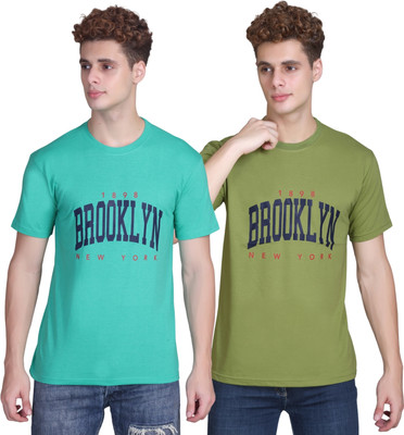 Zeffit Printed Men Round Neck Light Green, Dark Green T-Shirt