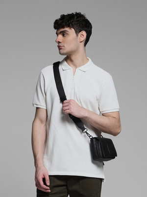 JACK & JONES Solid Men Polo Neck White T-Shirt
