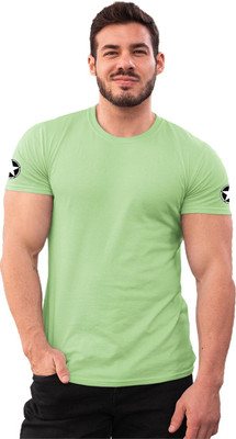 LazyChunks Solid Men Round Neck Light Green T-Shirt
