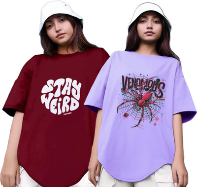 RS FASHION Printed Women Round Neck Maroon, Purple T-Shirt