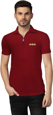 tfurnish Solid Men Polo Neck Maroon T-Shirt