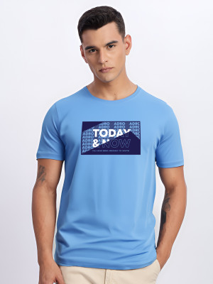 ADRO Typography Men Round Neck Light Blue T-Shirt