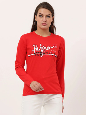 FEDAMSEL Printed, Typography Women Round Neck Red T-Shirt