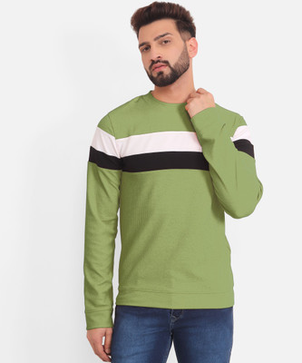 Howdy Striped Men Round Neck Light Green T-Shirt