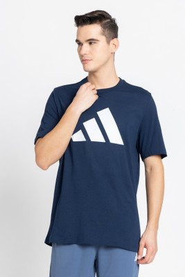 ADIDAS Printed Men Round Neck Blue T-Shirt
