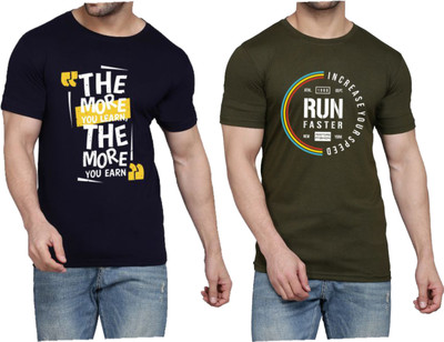 WOOSTRO Printed Men Round Neck Dark Blue, Dark Green T-Shirt